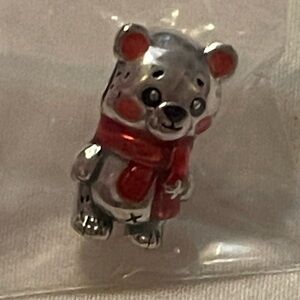 Silver and Red Bear Charm